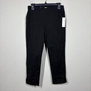 Ecru Womens 0 Straight Crop Chino Pants Black Cotton Blend Slit Hem Stretch